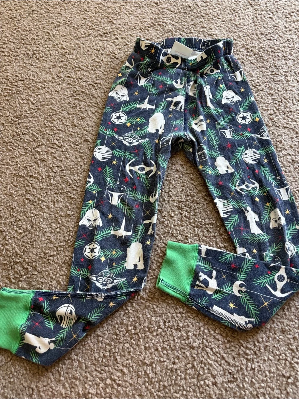 B65 Hanna Anderson Cotton PJ Pants Star Wars Navy and Green Holiday Print, 6-7